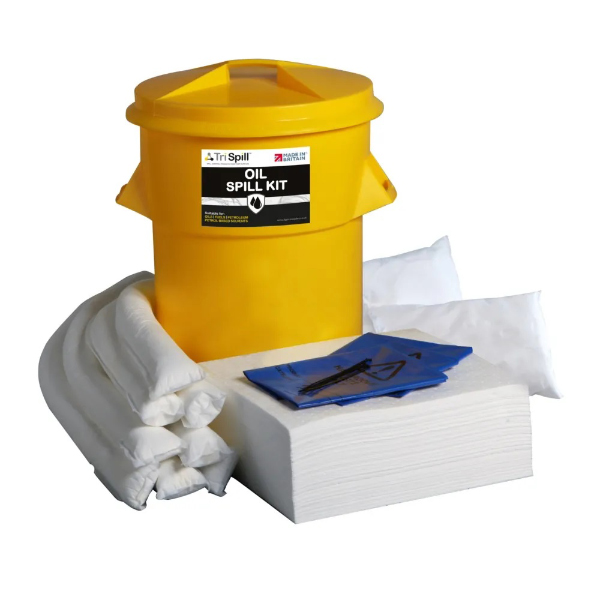 Oil Spill Safety Kit Supplied in Bin Absorbs Oils Fuels and Solvents for External and Internal Use